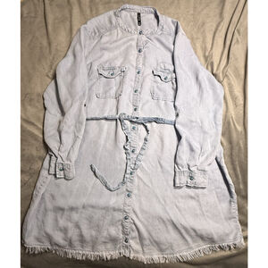 Crazy Train Lorrie Darlin Dress Womens Blue Chambray Raw Hem Cowgirl Work 2XL